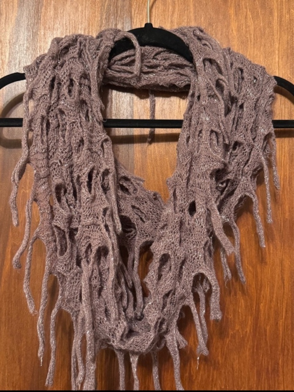 Betsey Johnson Women’s Taupe Infinity Scarf with Fringes - Picture 2 of 3